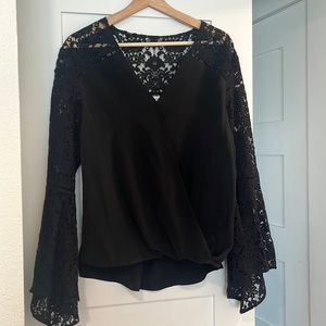 BAILEY 44 SILK Lace Bell Sleeve Faux Wrap Top
